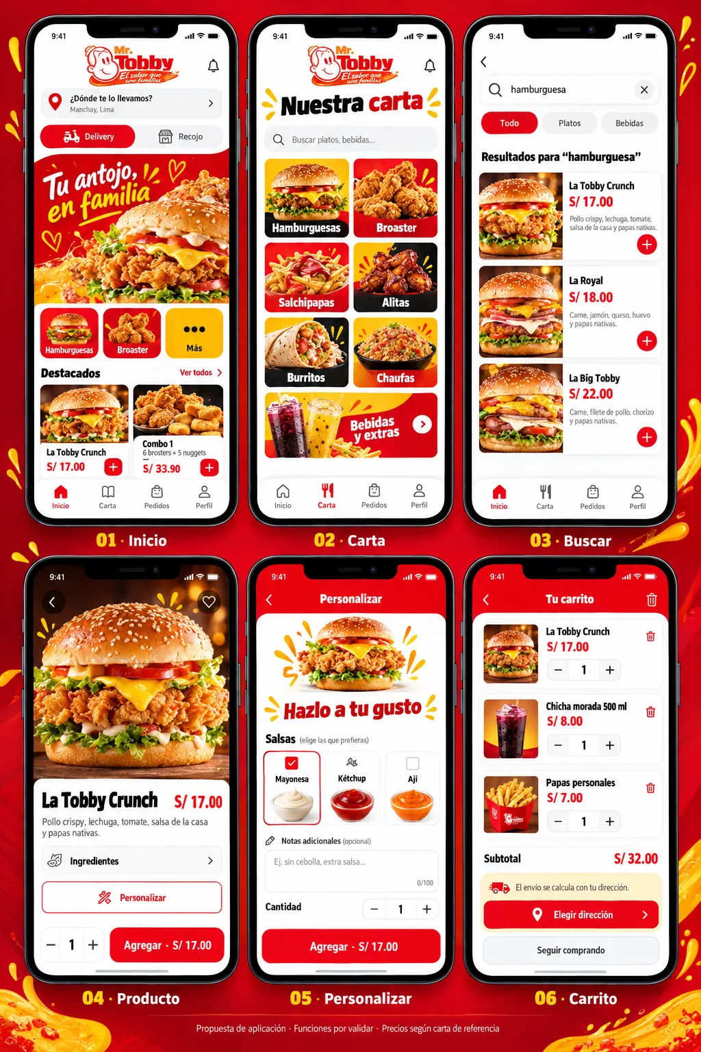 Mockups de la propuesta visual de app para Mr. Tobby